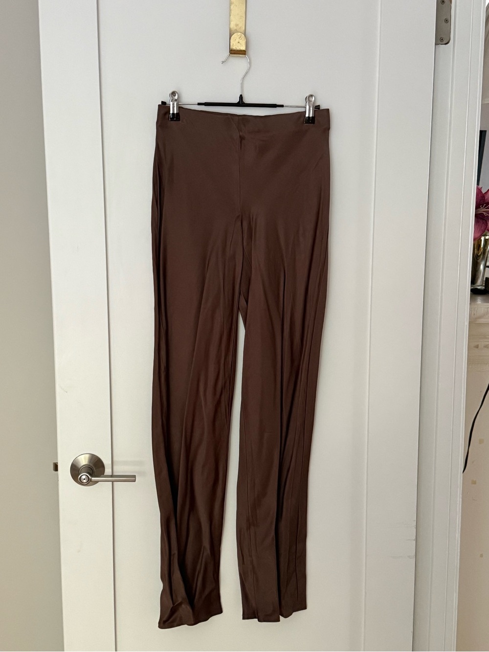 Anthropologie Silk Brown Straight-Leg Pants